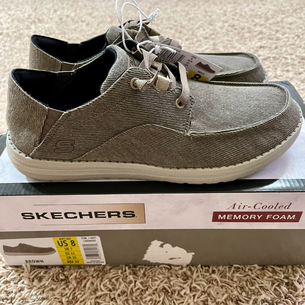 NEW Skecher Men's Melson Memory Foam Slip-on Loafer Shoes Brown, Size 8 (NIB)